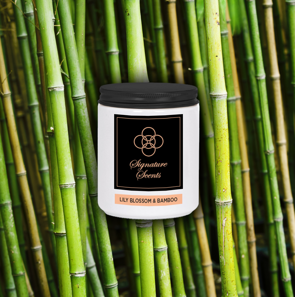 Signature Scents Candle -  Lily Blossum & Bamboo - Black Lid