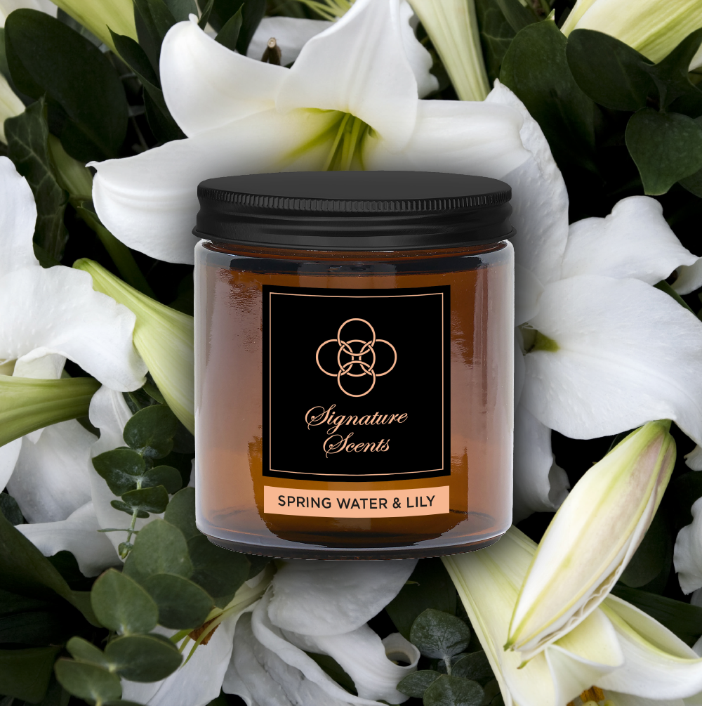 Signature Scents Candle - 500ml (Gold lid) Spring Water & Lily