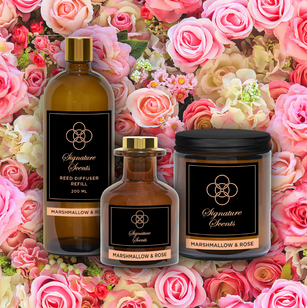 Signature Scents Candle - 250ml Marshmallow & Rose - black lid